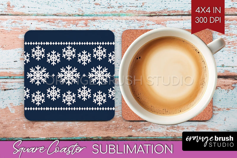 Nordic Christmas Square Coaster - Winter Coaster Sublimation Sublimation OrangeBrushStudio 