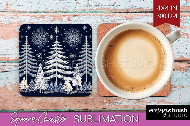 Nordic Christmas Square Coaster - Winter Coaster Sublimation Sublimation OrangeBrushStudio 