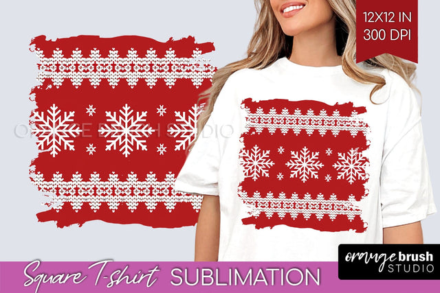 Nordic Christmas Square Tshirt Background, Winter Tshirt PNG Sublimation OrangeBrushStudio 