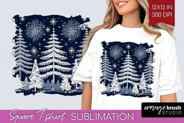 Nordic Christmas Square Tshirt Background, Winter Tshirt PNG Sublimation OrangeBrushStudio 