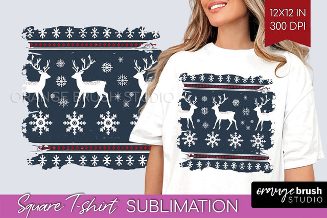 Nordic Christmas Square Tshirt Background, Winter Tshirt PNG Sublimation OrangeBrushStudio 