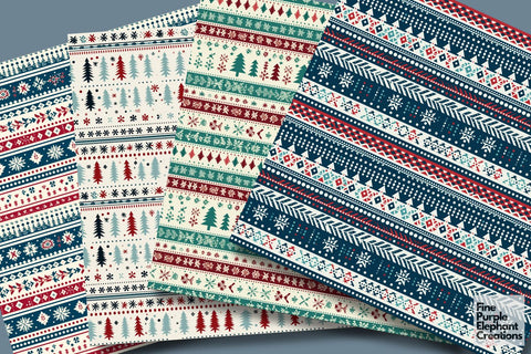 Nordic Fair Isle Granny Square Crochet Digital Pattern Fine Purple Elephant Creations 