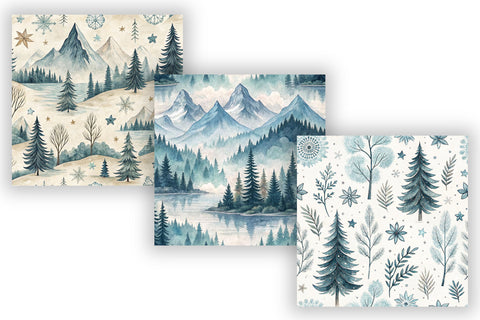 Nordic Fjord Digital Paper Pack, Seamless Watercolor Scandinavian Pattern Bundle, Printable Scrapbook Paper, Winter Coastal Design Collection Digital Pattern FloridPrintables 