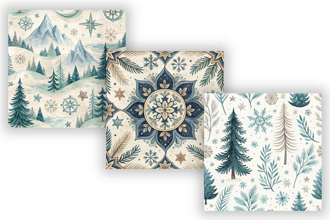 Nordic Fjord Digital Paper Pack, Seamless Watercolor Scandinavian Pattern Bundle, Printable Scrapbook Paper, Winter Coastal Design Collection Digital Pattern FloridPrintables 