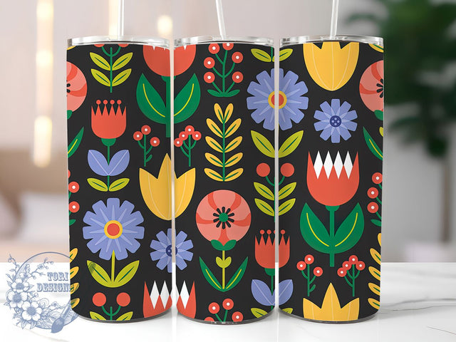 Nordic Folk Art Floral Tumbler, Folk Art Tumbler, Seamless Floral Wrap, Scandinavian Folk Wrap, Artistic Nordic Wrap, Sublimation Design, Trendy Gift Idea Sublimation ToriDesigns 