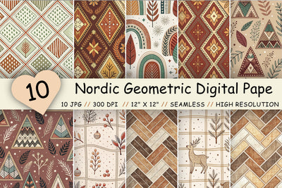 Nordic Geometric Digital Paper – Modern Scandi Aesthetic Seamless Patterns Digital Pattern FloridPrintables 