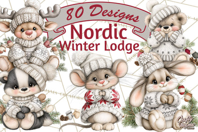 Nordic Winter Lodge Cozy Woodland Clipart PNG Sublimation Crafty Mama Studios 
