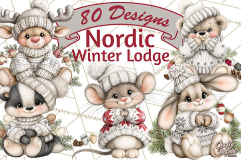 Nordic Winter Lodge Cozy Woodland Clipart PNG Sublimation Crafty Mama Studios 