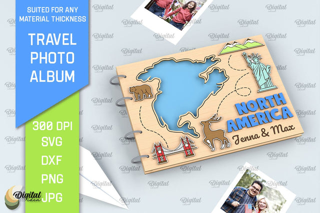 North America Travel Photo Album Laser Cut. Memory Book SVG SVG Evgenyia Guschina 