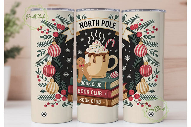North Pole Book Club 20oz Tumbler Wrap Sublimation PixelChick 