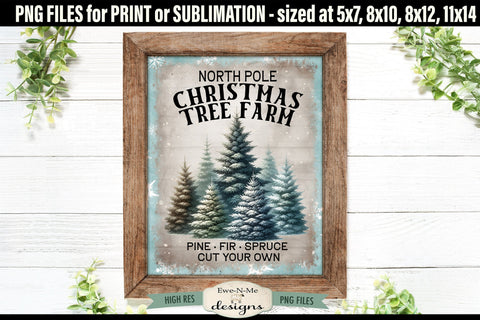 North Pole Christmas Tree Farm Sublimation Design | Vintage Sign PNG Sublimation Ewe-N-Me Designs 