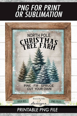 North Pole Christmas Tree Farm Sublimation Design | Vintage Sign PNG Sublimation Ewe-N-Me Designs 