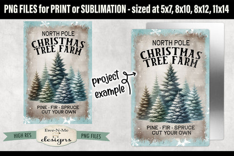 North Pole Christmas Tree Farm Sublimation Design | Vintage Sign PNG Sublimation Ewe-N-Me Designs 
