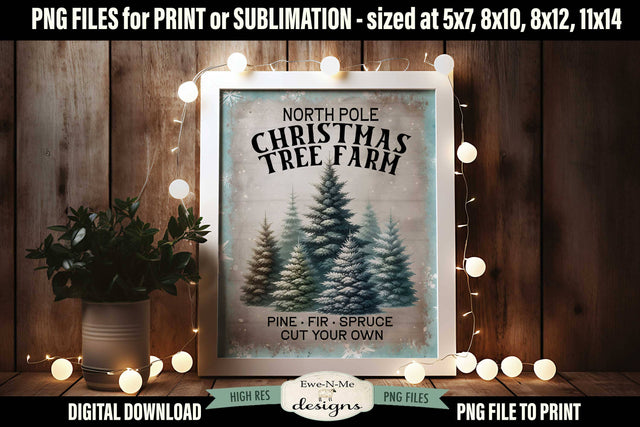 North Pole Christmas Tree Farm Sublimation Design | Vintage Sign PNG Sublimation Ewe-N-Me Designs 