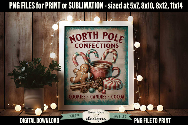 North Pole Confections Sublimation Design | Vintage Sign PNG Sublimation Ewe-N-Me Designs 