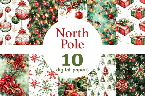 North Pole Digital Papers | Red Green Christmas Pattern Digital Pattern GlamArtZhanna 