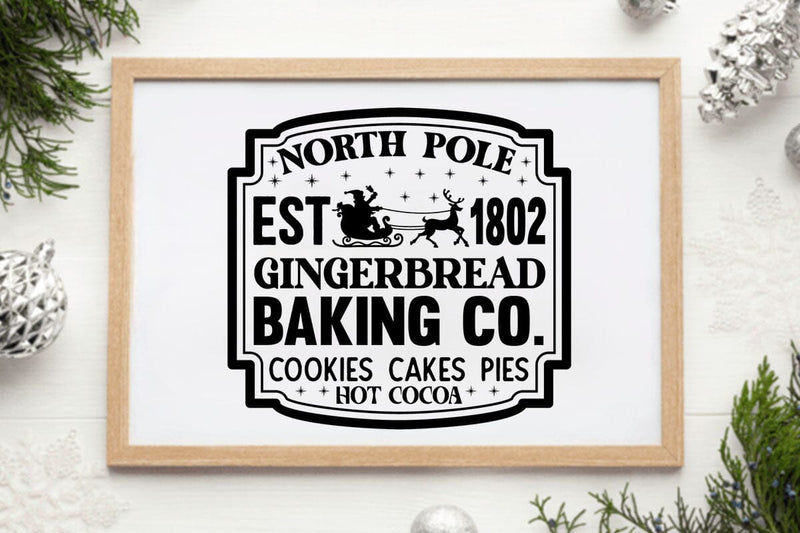 North pole est 1802 gingerbread baking co. cookies cakes pies hot cocoa SVG Angelina750 