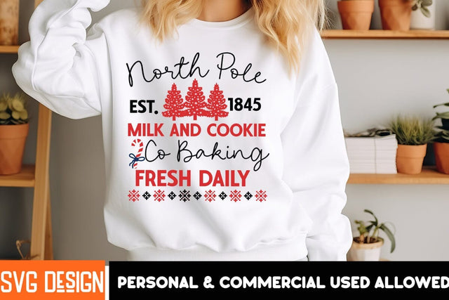 North Pole Est.1845 Milk And Cookie Fresh Daily SVG Cut File,,Christmas SVG ,Christmas SVG Design, Christmas SVG Bundle,Farmhouse Christmas SVG,Funny Christmas SVG Design SVG BlackCatsMedia 