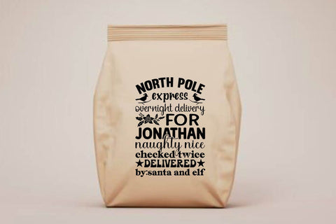 North pole express overnight delivery for jonathan naughty nice checked twice delivered by santa and elf SVG Angelina750 