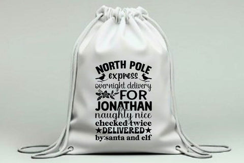 North pole express overnight delivery for jonathan naughty nice checked twice delivered by santa and elf SVG Angelina750 