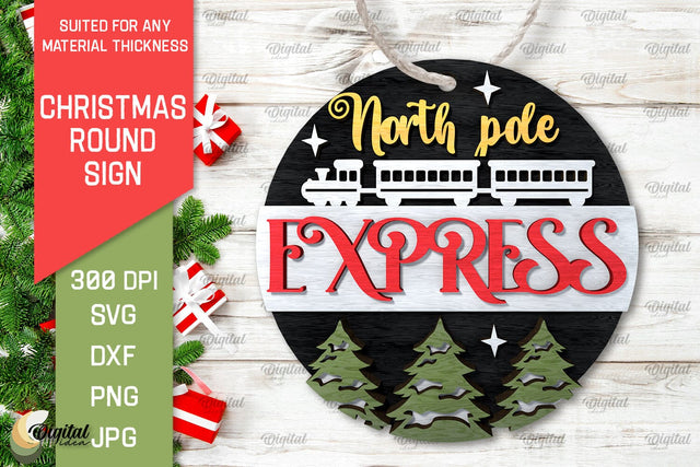 North pole express SVG. 3D Christmas Round Sign Laser Cut SVG Evgenyia Guschina 