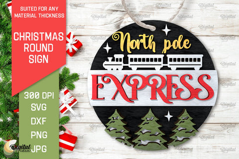 North pole express SVG. 3D Christmas Round Sign Laser Cut SVG Evgenyia Guschina 
