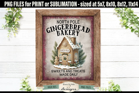 North Pole Gingerbread Bakery Sublimation Design | Vintage Sign PNG Sublimation Ewe-N-Me Designs 