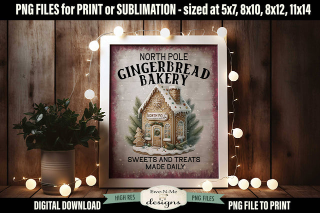 North Pole Gingerbread Bakery Sublimation Design | Vintage Sign PNG Sublimation Ewe-N-Me Designs 