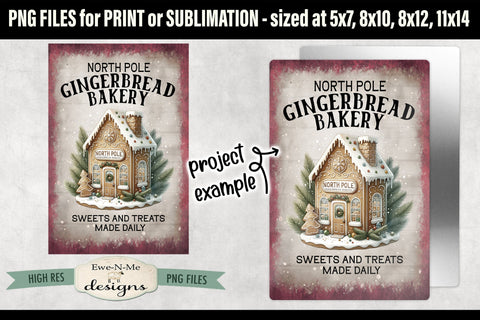 North Pole Gingerbread Bakery Sublimation Design | Vintage Sign PNG Sublimation Ewe-N-Me Designs 