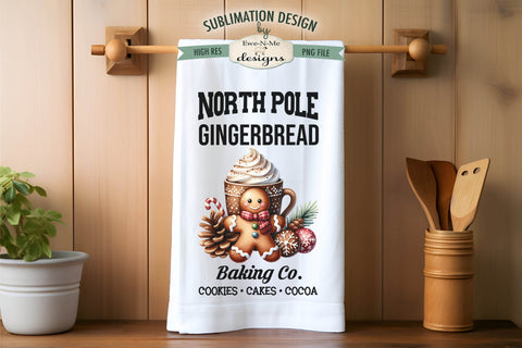 North Pole Gingerbread Baking Kitchen Towel Sublimation PNG Sublimation Ewe-N-Me Designs 