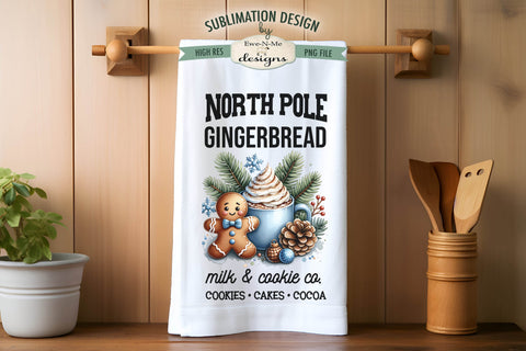 North Pole Gingerbread Baking Kitchen Towel Sublimation PNG Sublimation Ewe-N-Me Designs 