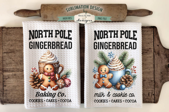North Pole Gingerbread Baking Kitchen Towel Sublimation PNG Sublimation Ewe-N-Me Designs 