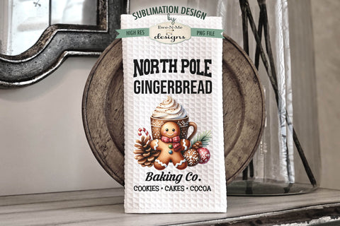 North Pole Gingerbread Baking Kitchen Towel Sublimation PNG Sublimation Ewe-N-Me Designs 