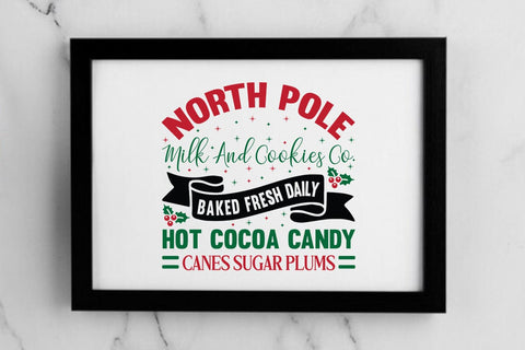 North pole milk and cookies co baked fresh daily hot cocoa candy canes sugar plums SVG Angelina750 