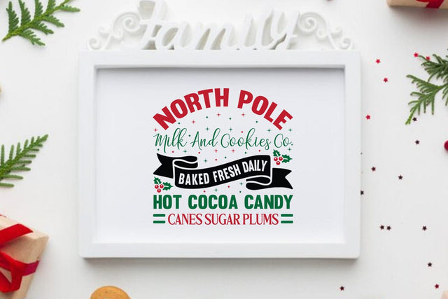 North pole milk and cookies co baked fresh daily hot cocoa candy canes sugar plums SVG Angelina750 