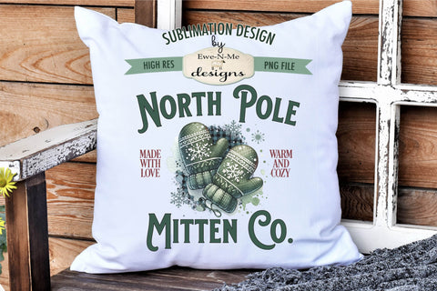 North Pole Mitten Co Sublimation Design | Vintage Sign PNG Sublimation Ewe-N-Me Designs 