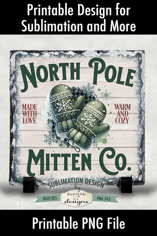 North Pole Mitten Co Sublimation Design | Vintage Sign PNG Sublimation Ewe-N-Me Designs 