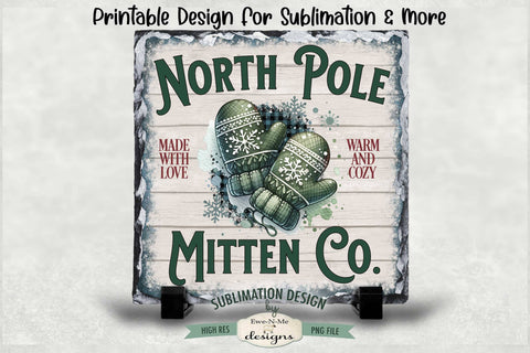 North Pole Mitten Co Sublimation Design | Vintage Sign PNG Sublimation Ewe-N-Me Designs 