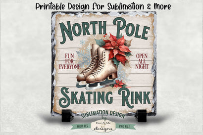 North Pole Skating Rink Sublimation Design | Vintage Sign PNG Sublimation Ewe-N-Me Designs 