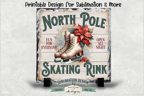 North Pole Skating Rink Sublimation Design | Vintage Sign PNG Sublimation Ewe-N-Me Designs 