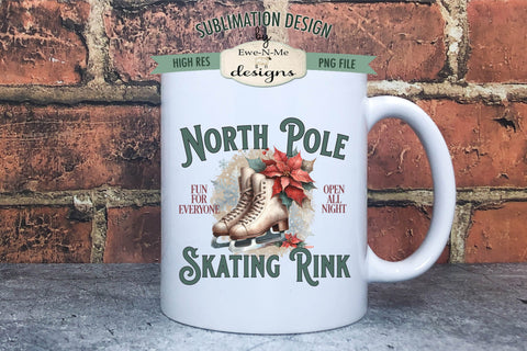 North Pole Skating Rink Sublimation Design | Vintage Sign PNG Sublimation Ewe-N-Me Designs 