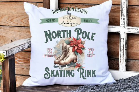 North Pole Skating Rink Sublimation Design | Vintage Sign PNG Sublimation Ewe-N-Me Designs 