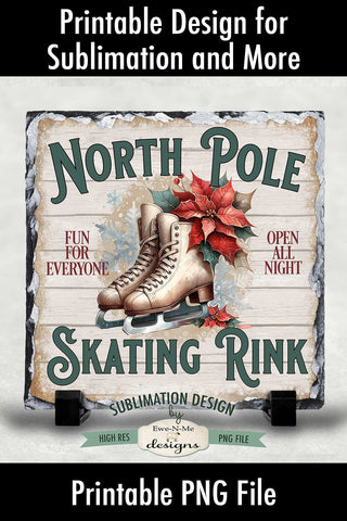 North Pole Skating Rink Sublimation Design | Vintage Sign PNG Sublimation Ewe-N-Me Designs 