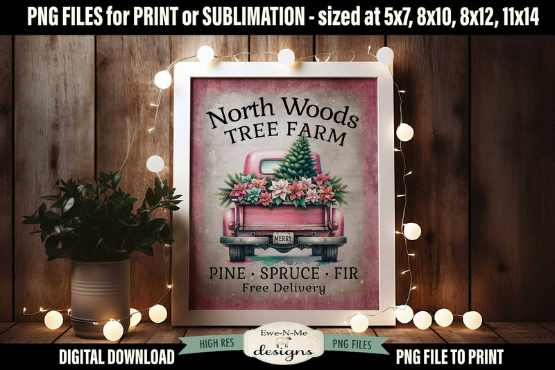 North Woods Tree Farm Sublimation Design | Vintage Sign PNG Sublimation Ewe-N-Me Designs 