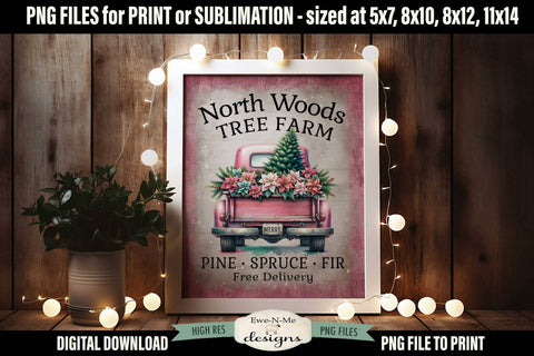 North Woods Tree Farm Sublimation Design | Vintage Sign PNG Sublimation Ewe-N-Me Designs 
