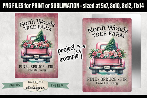 North Woods Tree Farm Sublimation Design | Vintage Sign PNG Sublimation Ewe-N-Me Designs 