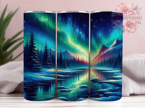 Northern Lights 20 oz Skinny Tumbler Sublimation Design, Straight & Tapered Tumbler Png, Galaxy Tumbler Png, Digital Download PNG Sublimation Li Zamperini 