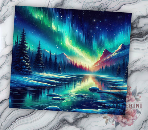 Northern Lights 20 oz Skinny Tumbler Sublimation Design, Straight & Tapered Tumbler Png, Galaxy Tumbler Png, Digital Download PNG Sublimation Li Zamperini 