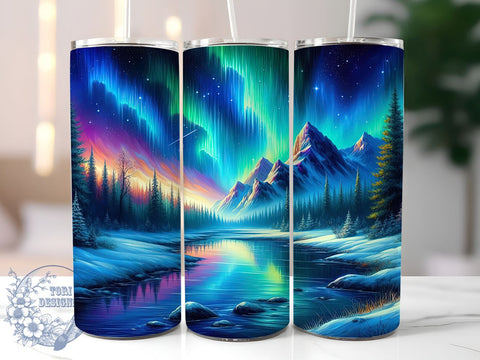 Northern Lights 20oz Skinny Tumbler PNG, Aurora Borealis Tumbler Sublimation Wrap, Straight & Tapered Tumbler Wrap, Instant Digital Download Sublimation ToriDesigns 