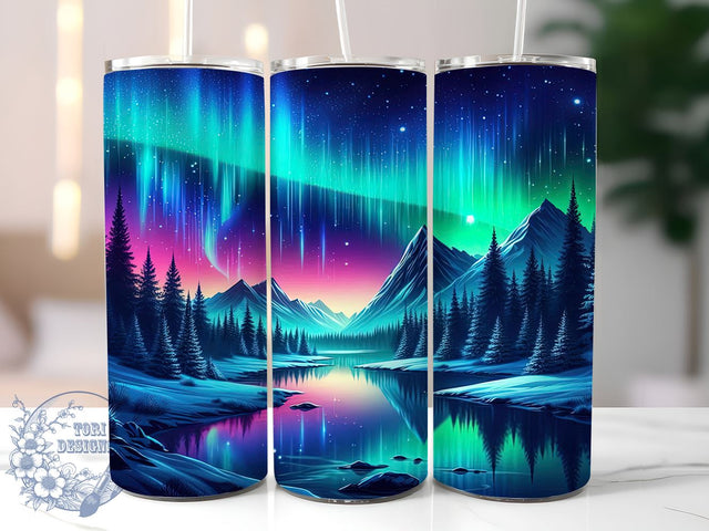 Northern Lights 20oz Skinny Tumbler PNG, Aurora Borealis Tumbler Sublimation Wrap, Straight & Tapered Tumbler Wrap, Instant Digital Download Sublimation ToriDesigns 